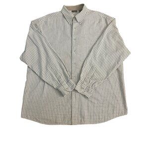 George Button Up Shirt Cotton Long Sleeves Beige Black White Plaid Size 2XL